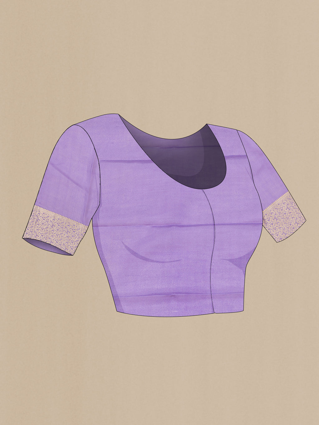 Close up image of the blouse of Pink Dual Tone Mysore Silk Saree with Stripes on the body and Zari Border. 