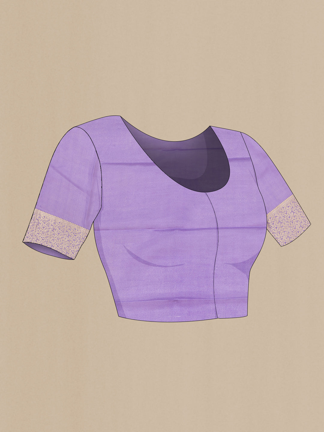 Close up image of the blouse of Pink Dual Tone Mysore Silk Saree with Stripes on the body and Zari Border. 