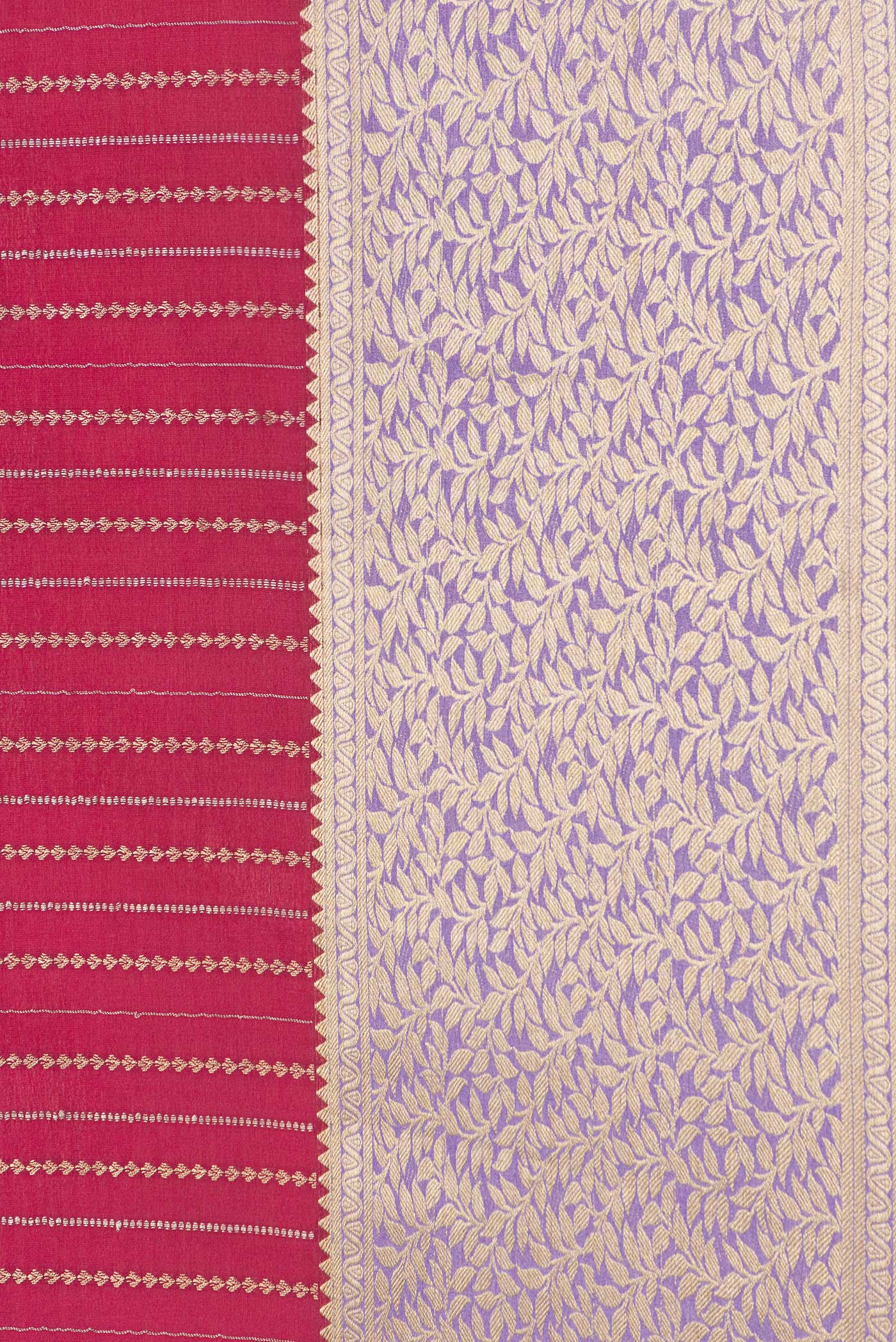 Border image of Pink Dual Tone Mysore Silk Saree with Stripes on the body and Zari Border. 