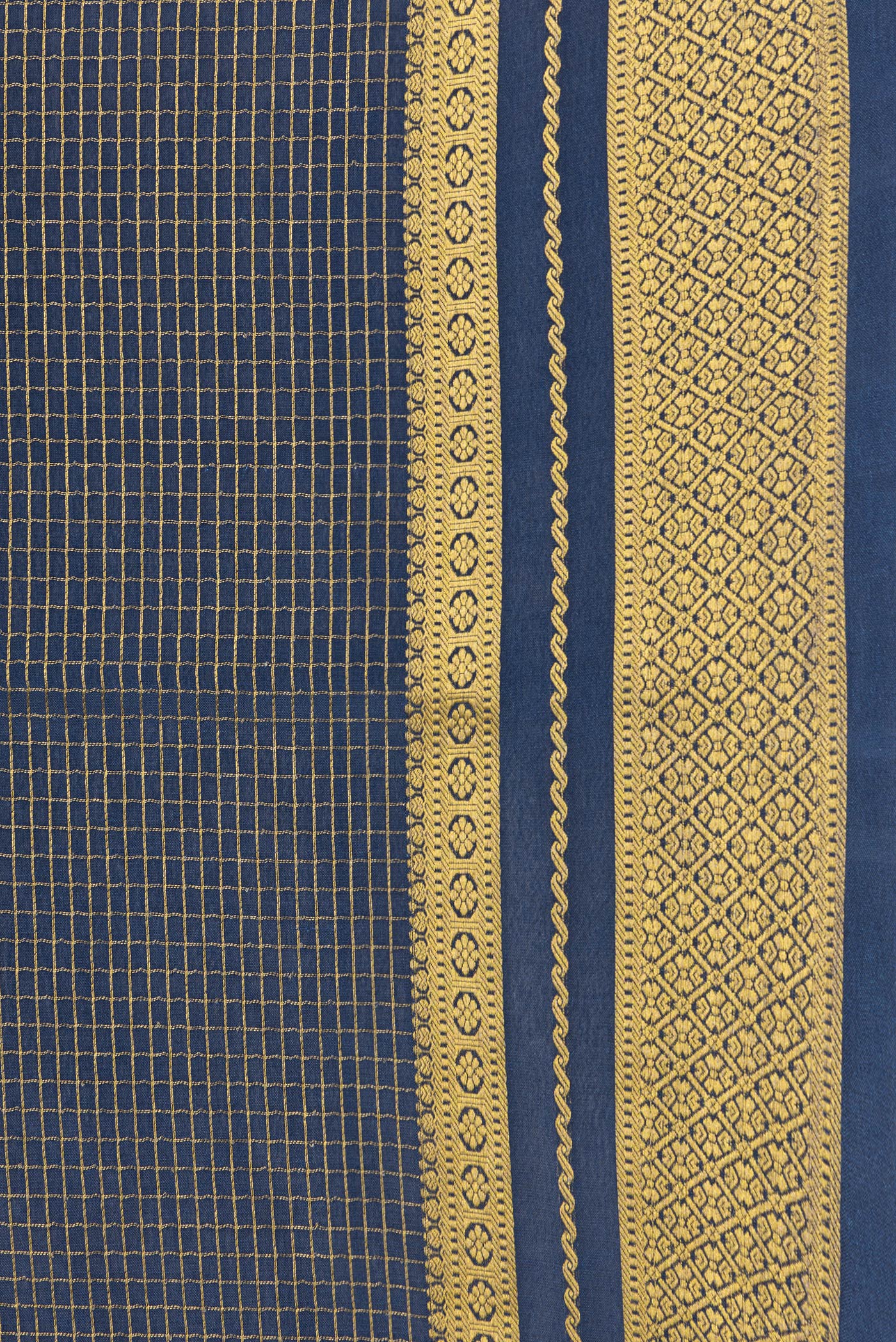 Border image of Navy Blue and Beige Color Mysore Silk Saree with Half And Half on the body and Zari Border. 