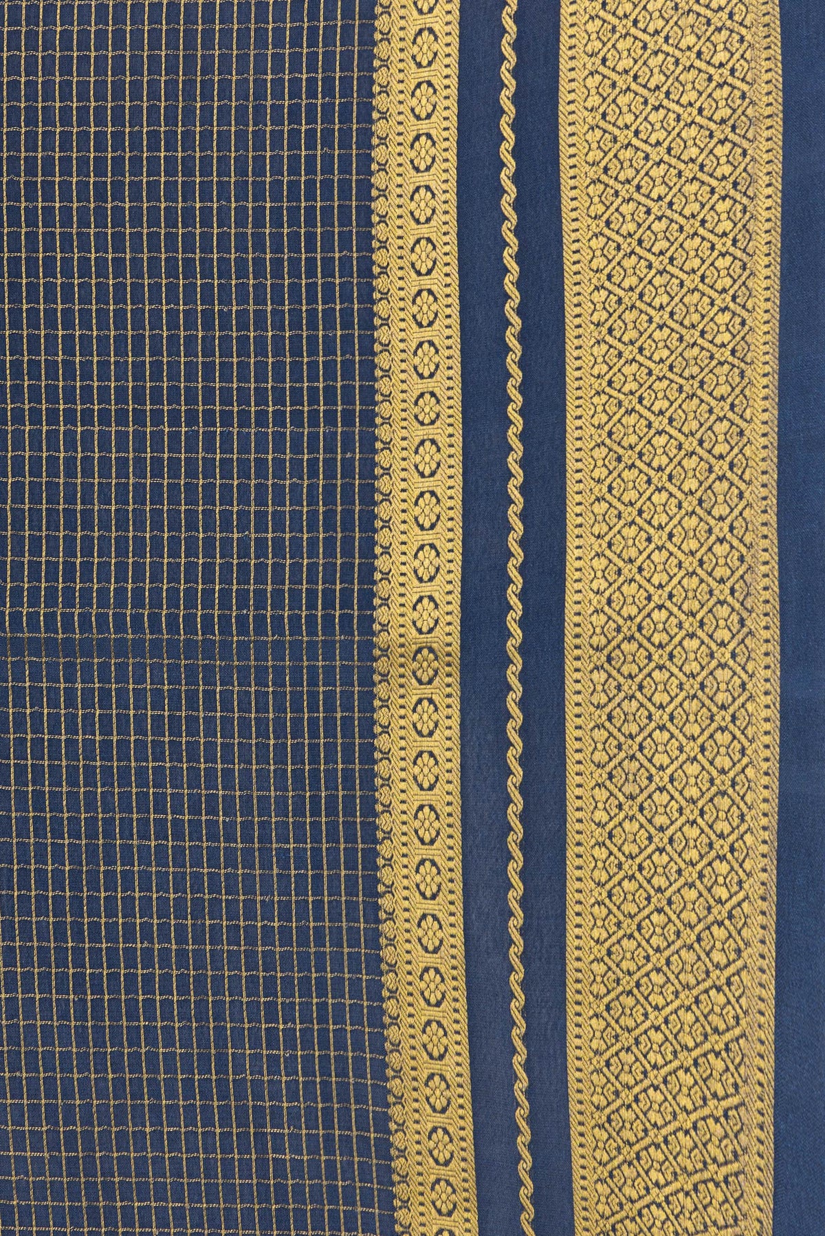 Border image of Navy Blue and Beige Color Mysore Silk Saree with Half And Half on the body and Zari Border. 