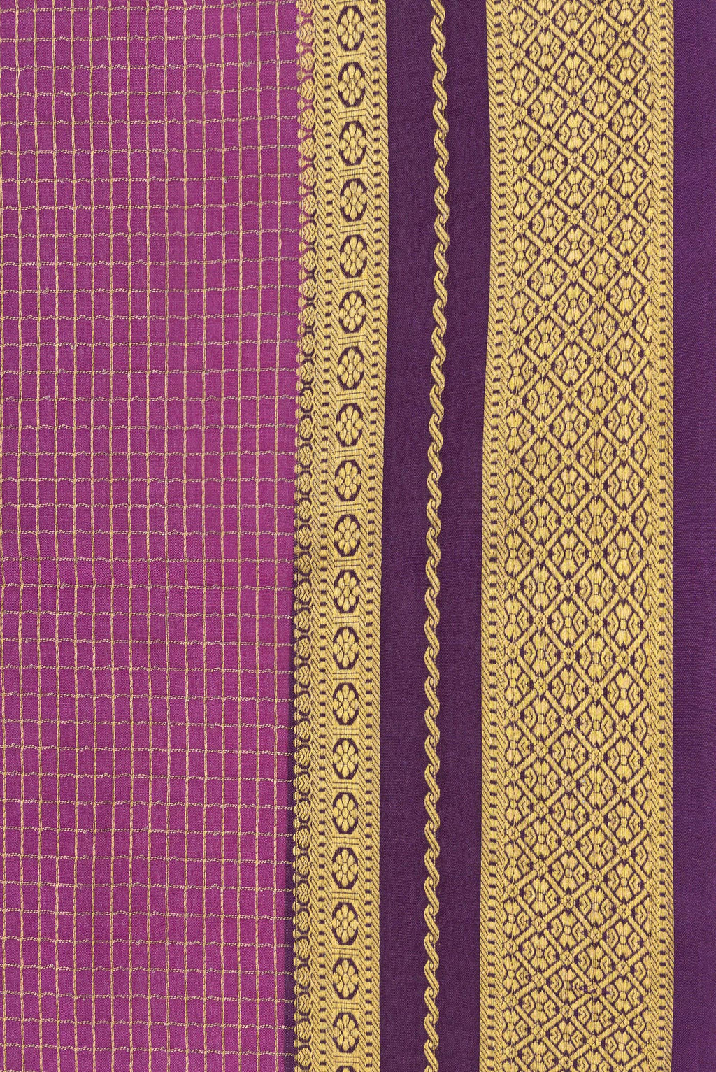 Border image of Purple and Pink Color Mysore Silk Saree with Half And Half on the body and Zari Border. 