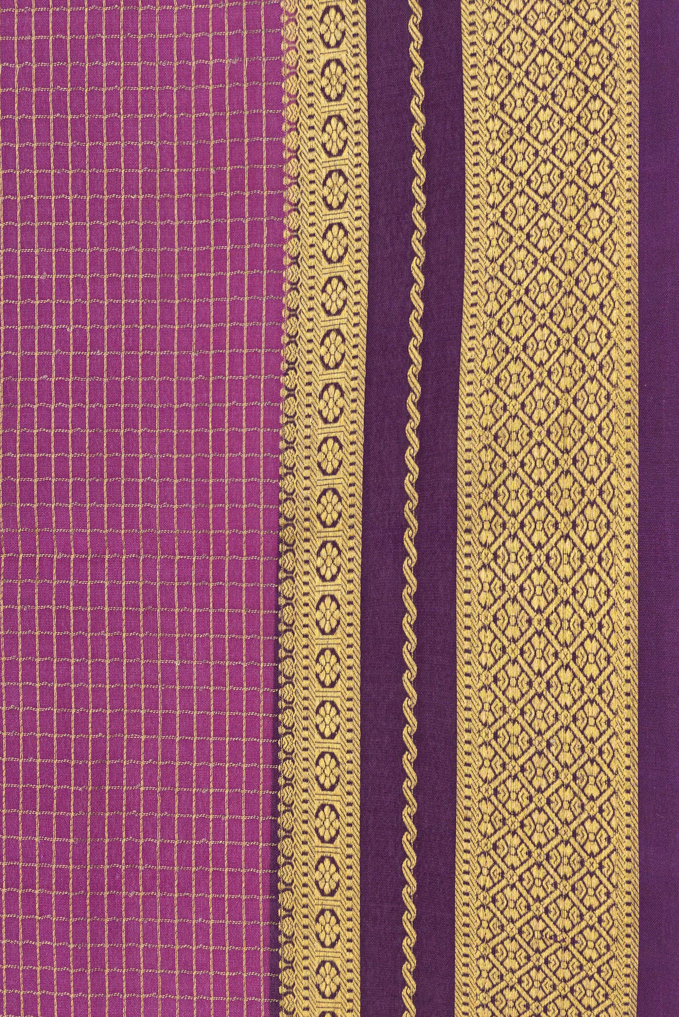 Border image of Purple and Pink Color Mysore Silk Saree with Half And Half on the body and Zari Border. 