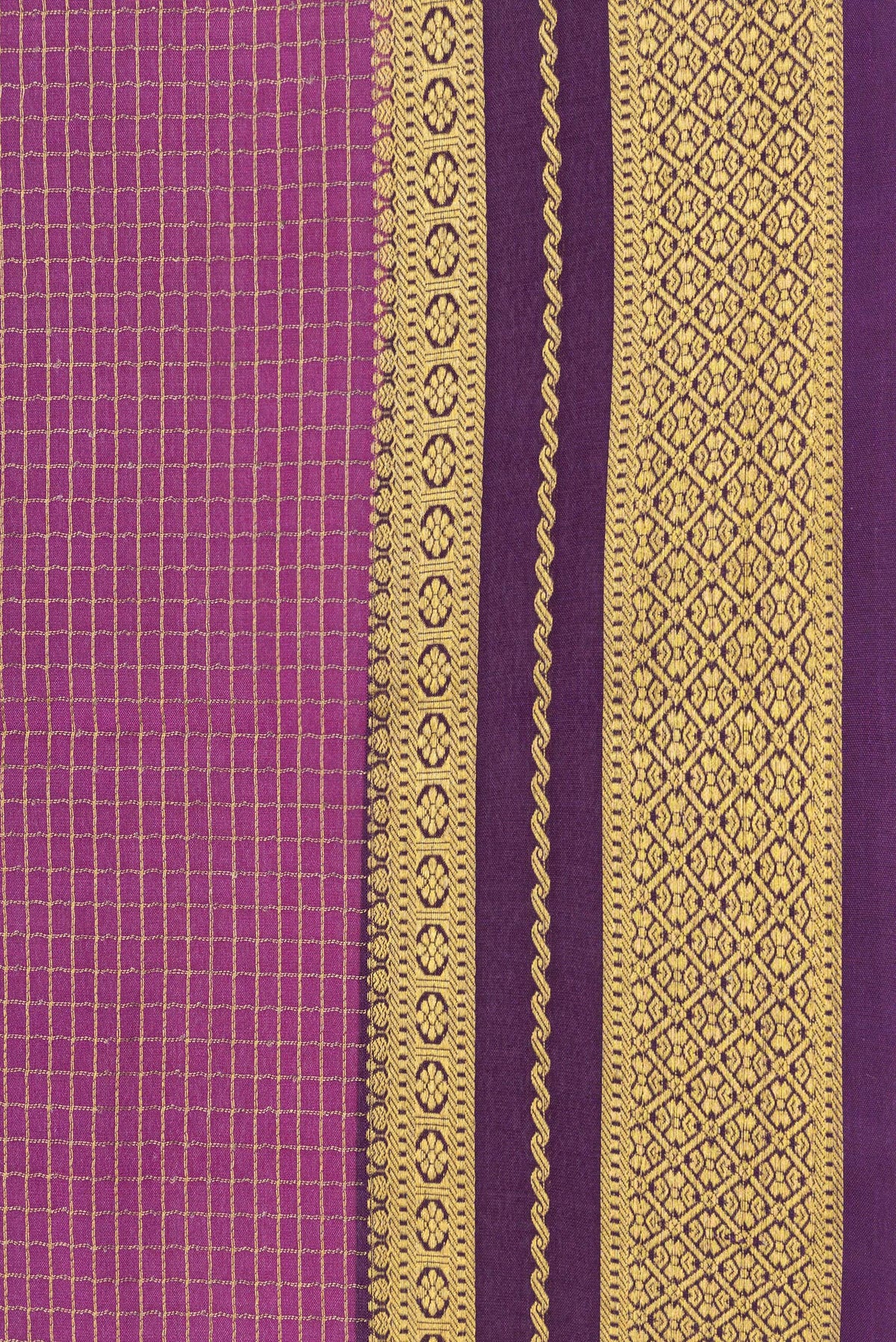 Border image of Purple and Pink Color Mysore Silk Saree with Half And Half on the body and Zari Border. 