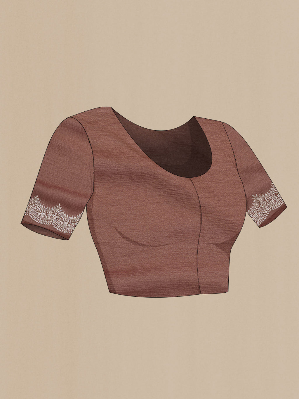 Close up image of the blouse of Brown Dual Tone Organza Silk Saree with Embroidery on the body and Embroidery Border. 
