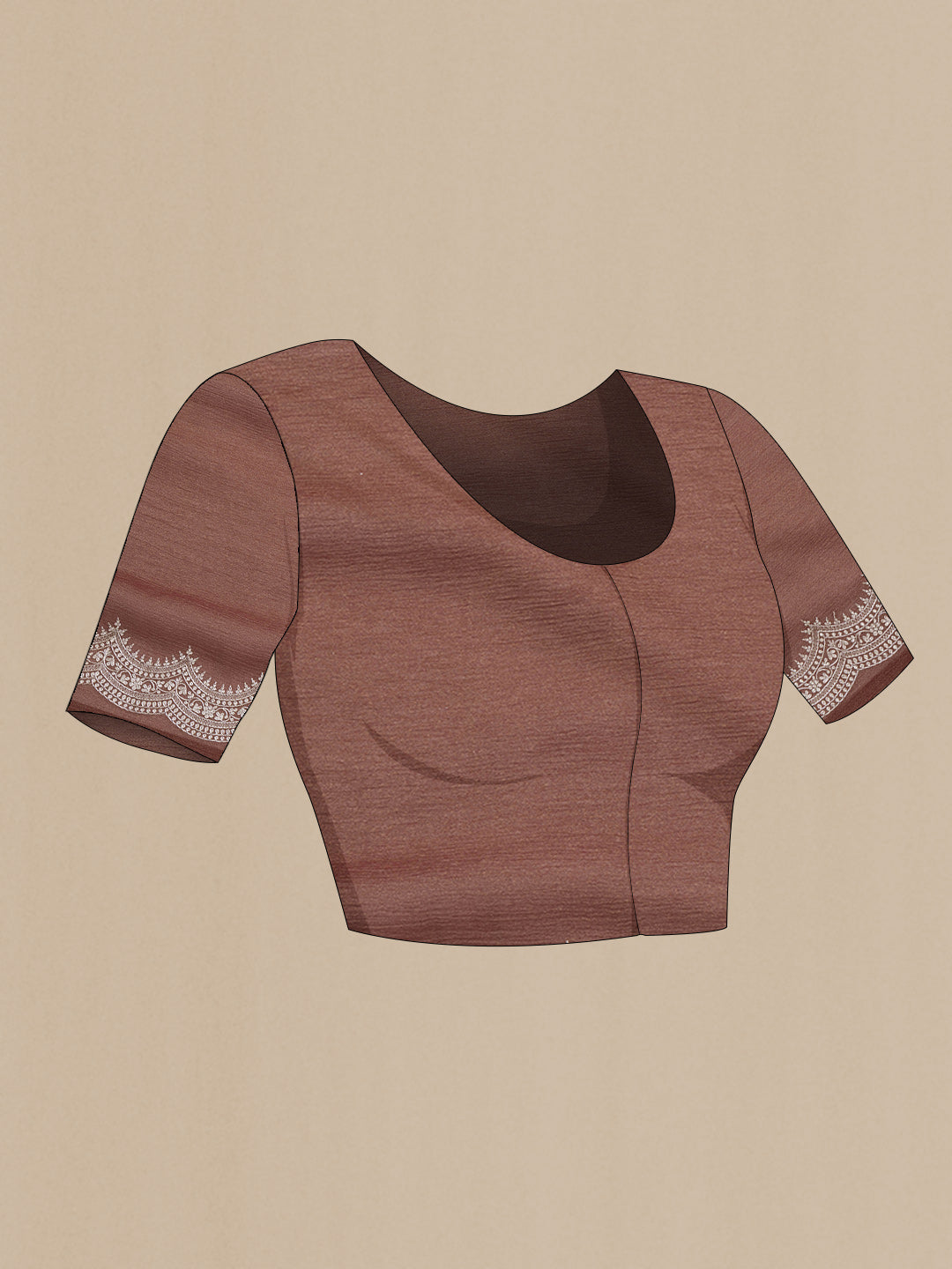 Close up image of the blouse of Brown Dual Tone Organza Silk Saree with Embroidery on the body and Embroidery Border. 