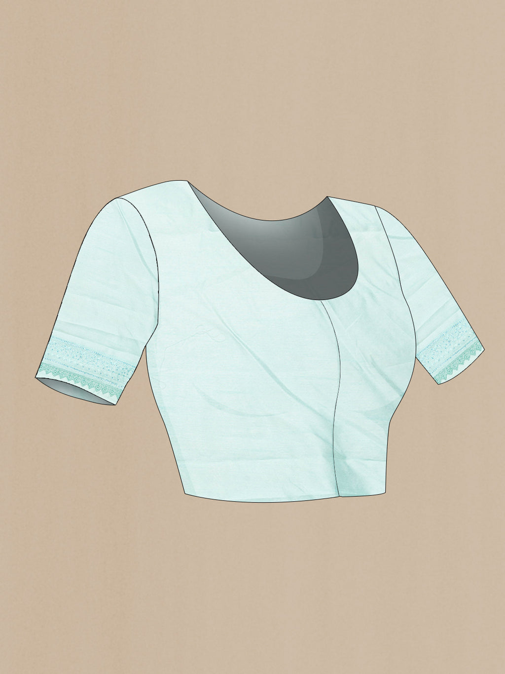 Close up image of the blouse of Sea Green Dual Tone Organza Silk Saree with Embroidery on the body and Embroidery Border. 