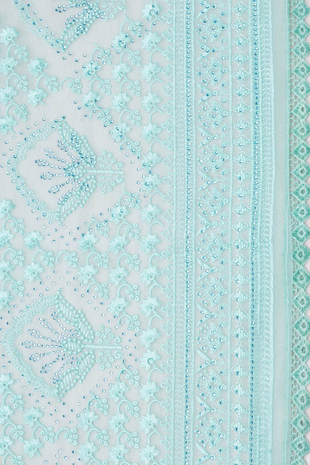 Border image of Sea Green Dual Tone Organza Silk Saree with Embroidery on the body and Embroidery Border. 