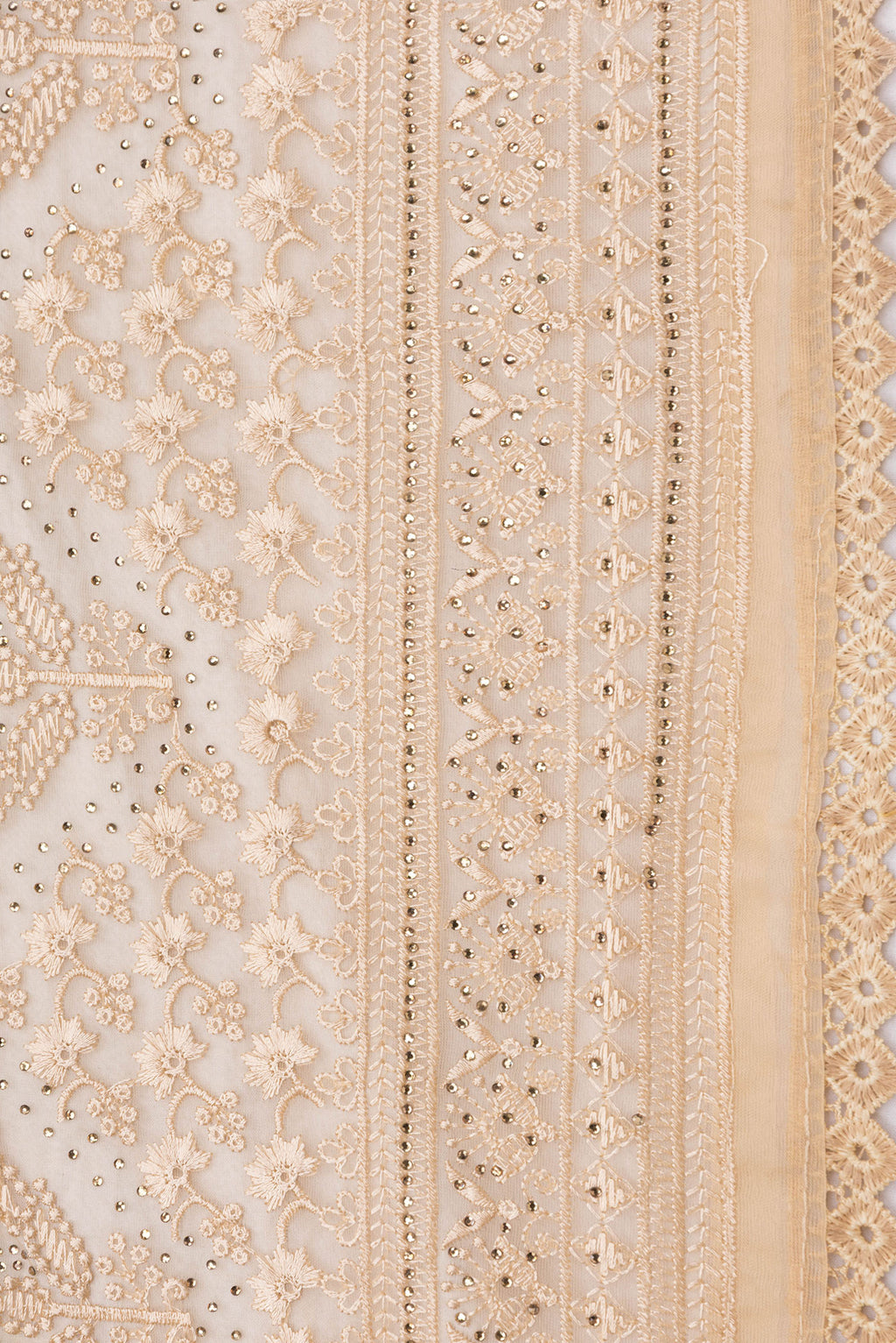 Border image of Sandal Dual Tone Organza Silk Saree with Embroidery on the body and Embroidery Border. 