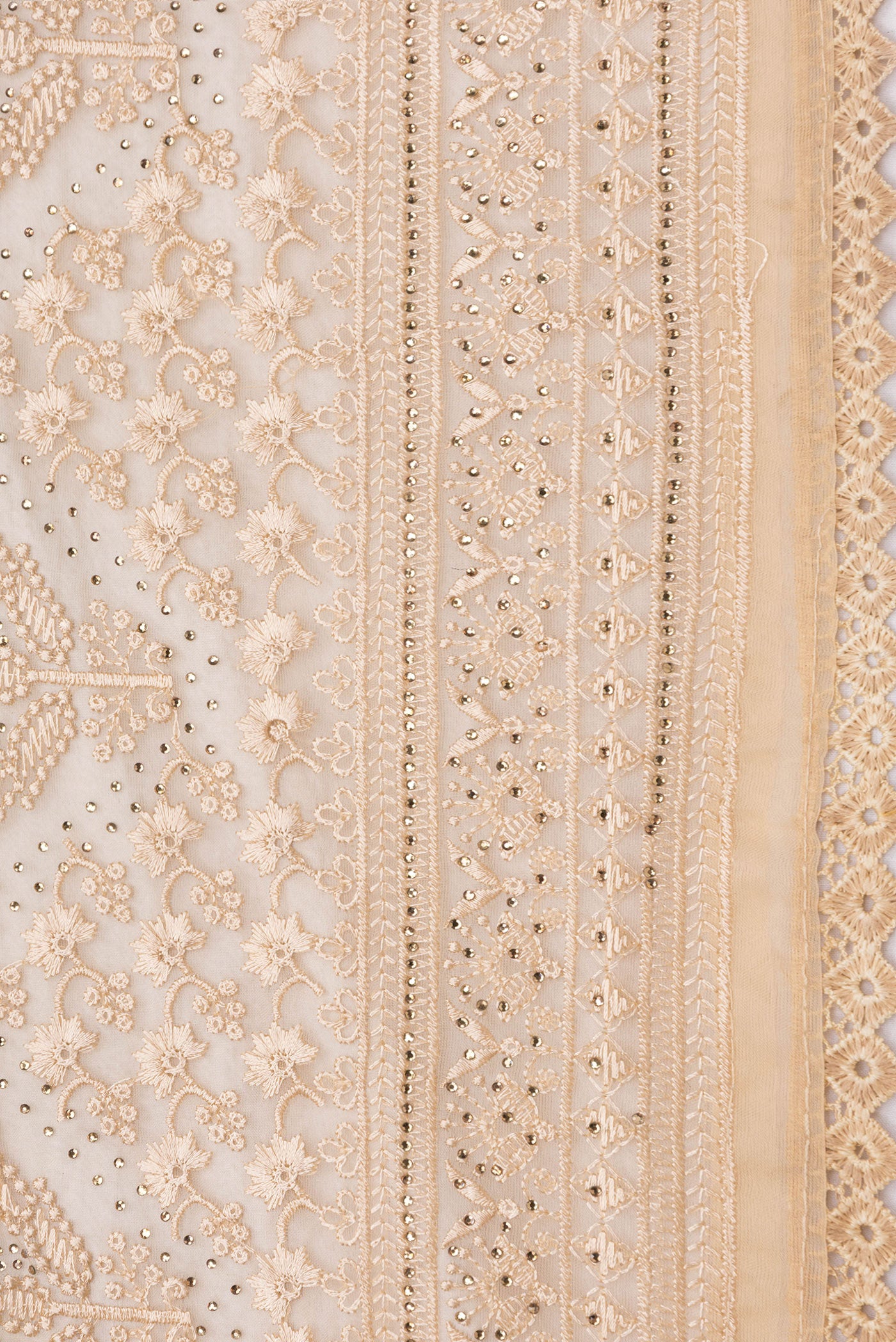 Border image of Sandal Dual Tone Organza Silk Saree with Embroidery on the body and Embroidery Border. 