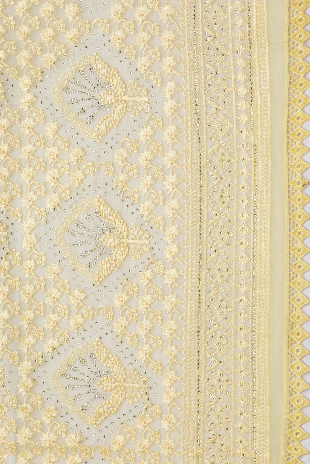 Border image of Yellow Dual Tone Organza Silk Saree with Embroidery on the body and Embroidery Border. 