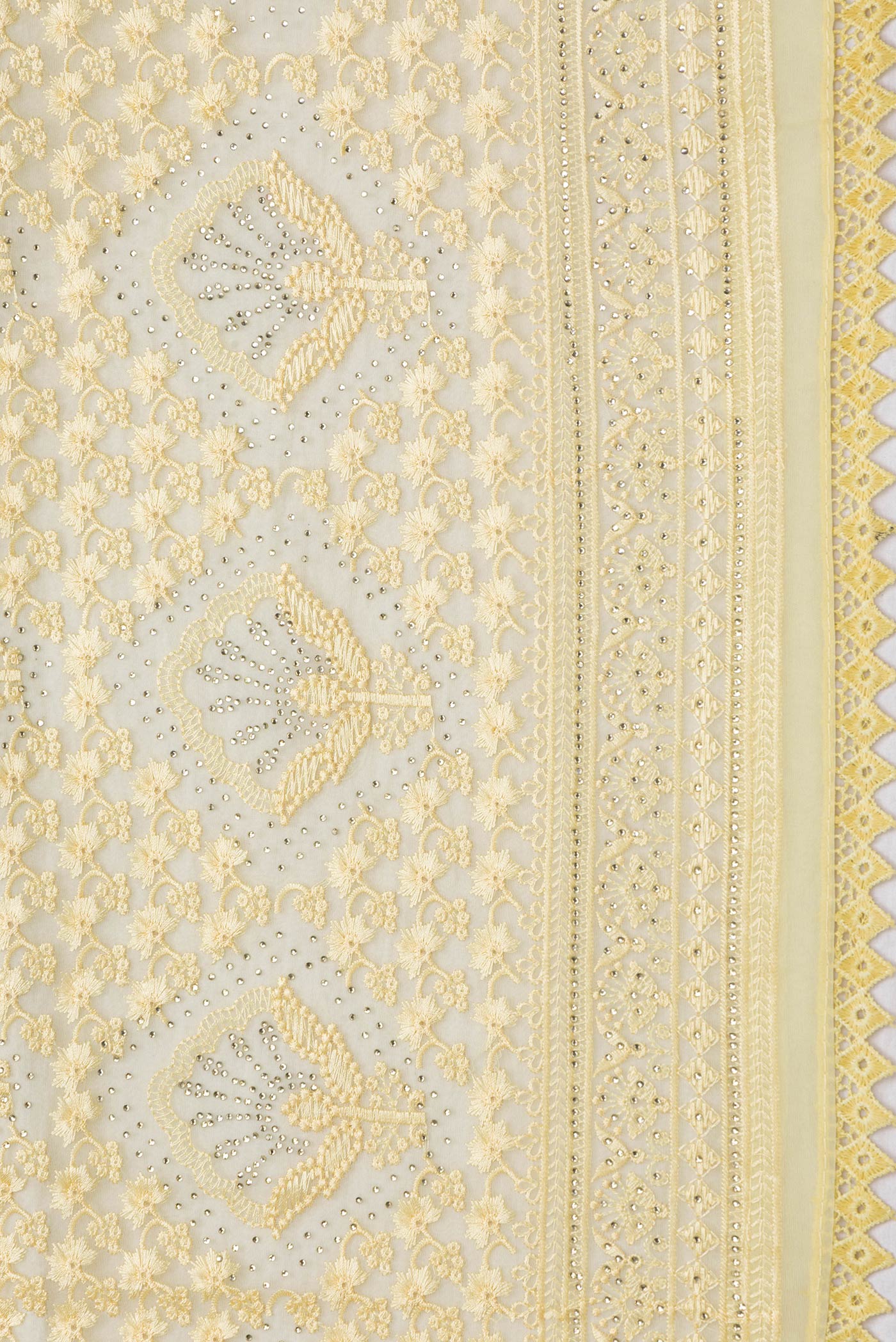 Border image of Yellow Dual Tone Organza Silk Saree with Embroidery on the body and Embroidery Border. 