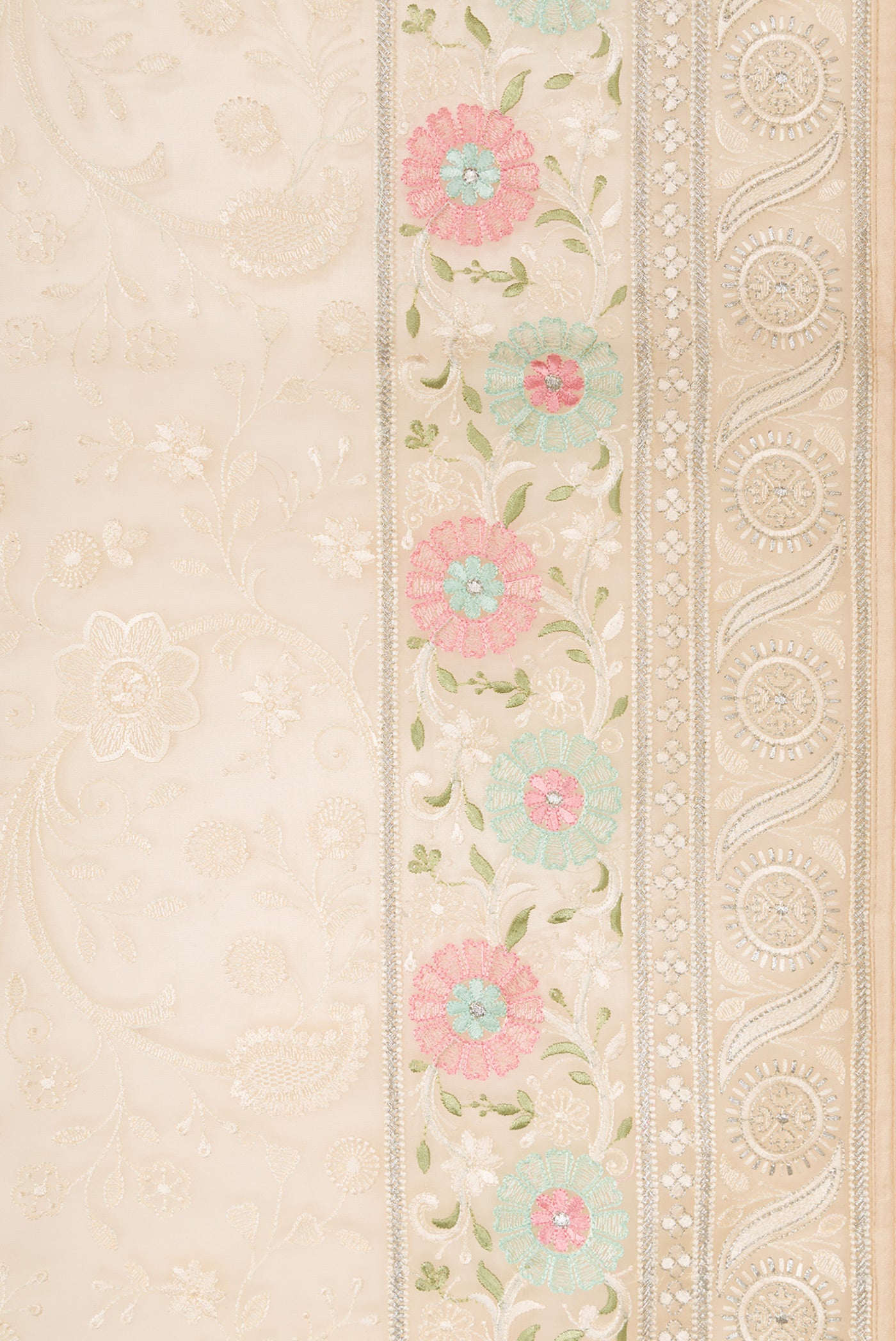 Border image of Sandal Dual Tone Organza Silk Saree with Embroidery on the body and Embroidery Border. 