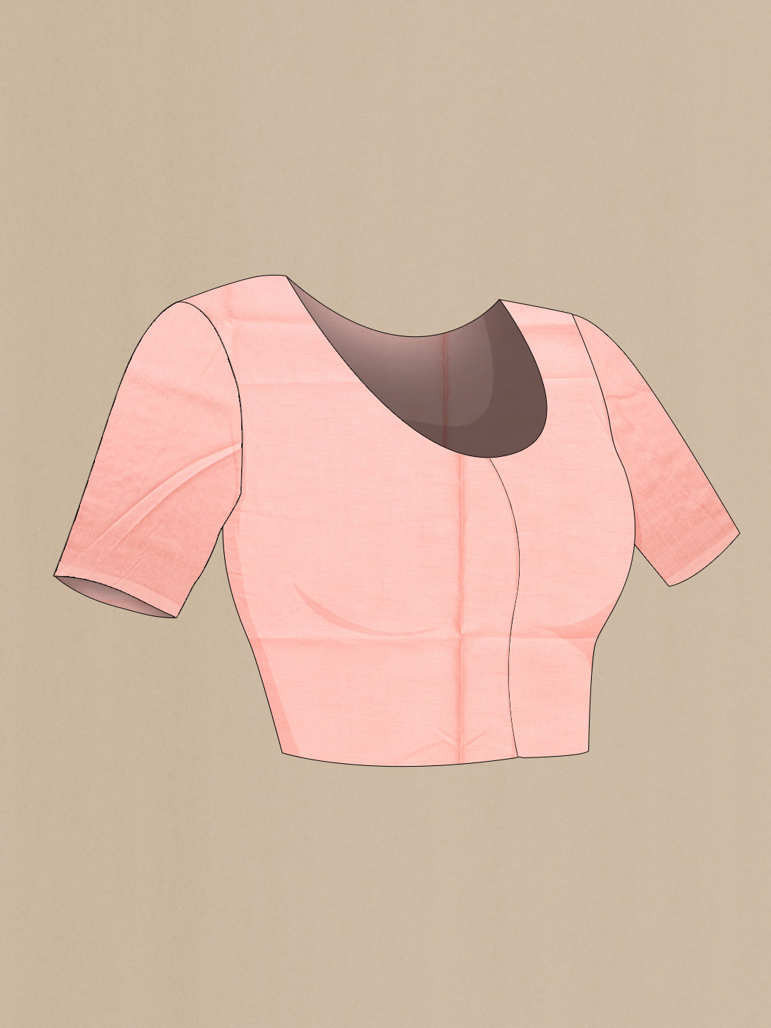 Close up image of the blouse of Golden Peach Dual Tone Organza Silk Saree with Embroidery on the body and Embroidery Border. 