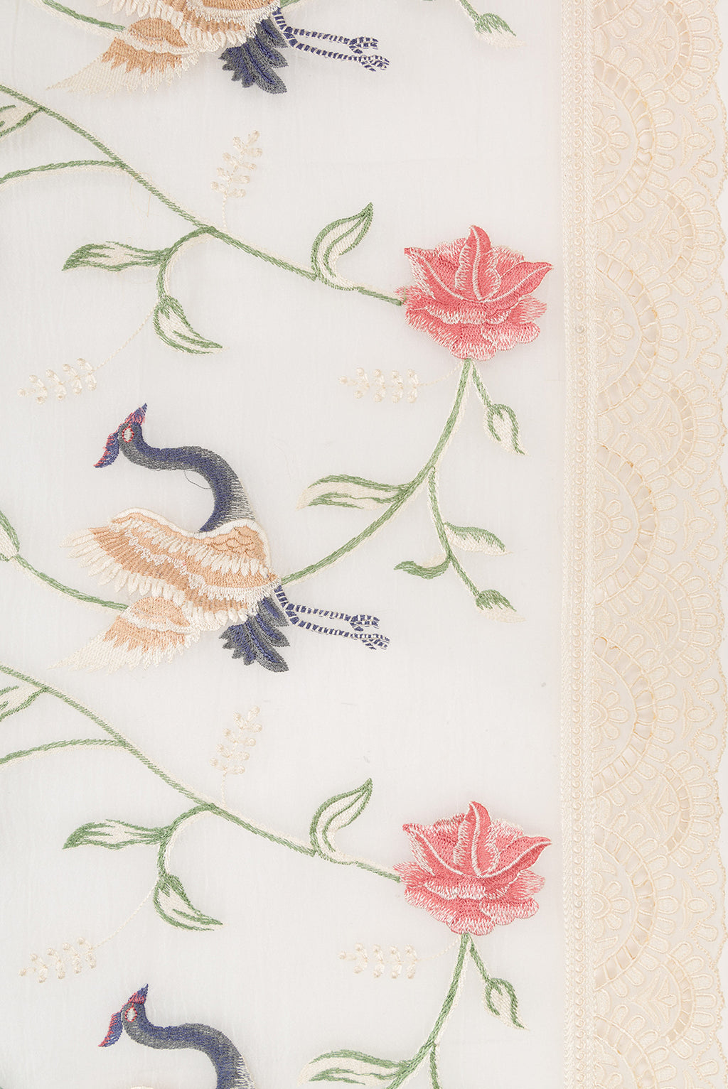 Border image of Off White Dual Tone Organza Silk Saree with Embroidery on the body and Embroidery Border. 