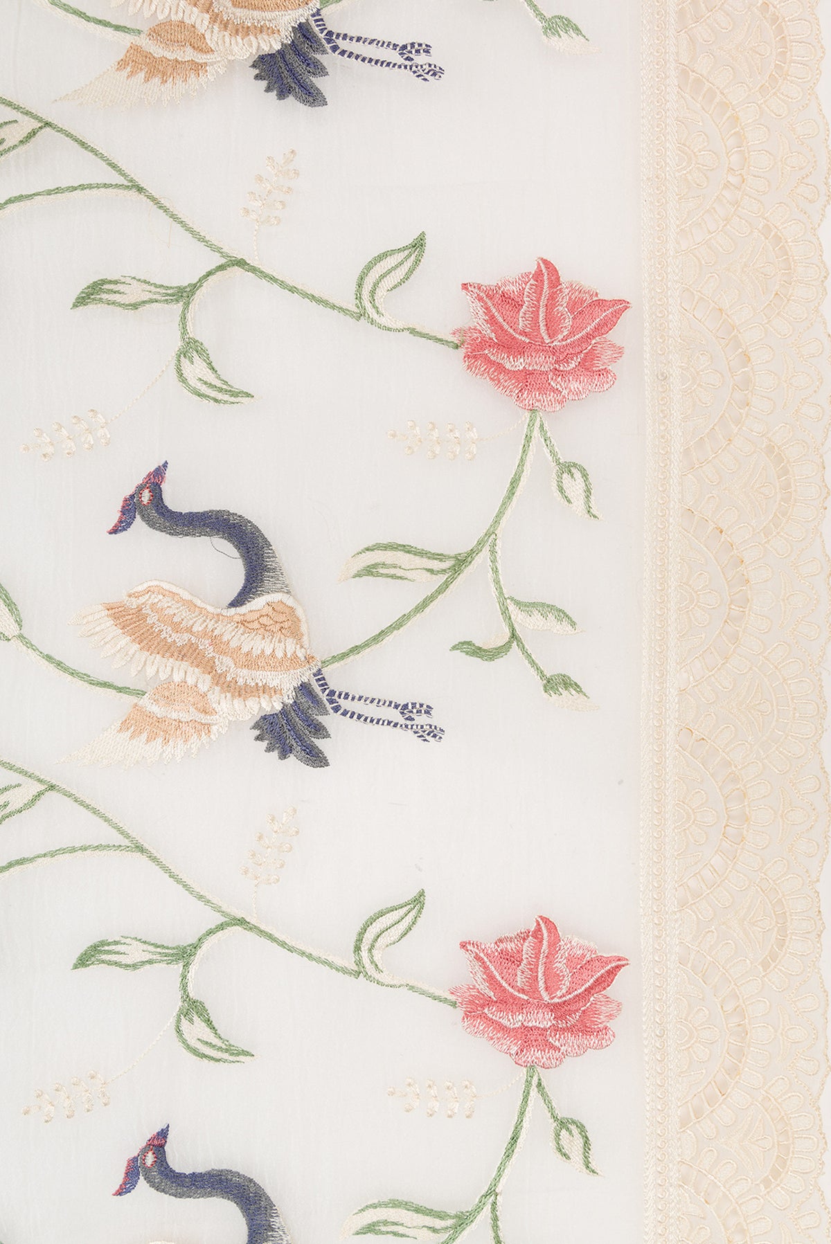 Border image of Off White Dual Tone Organza Silk Saree with Embroidery on the body and Embroidery Border. 