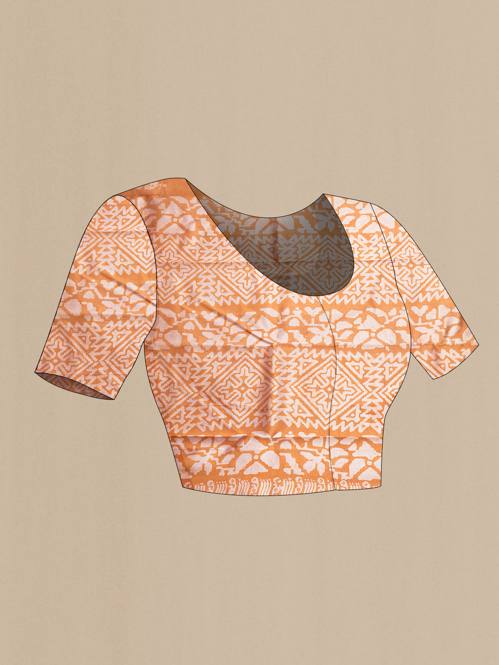 Close up image of the blouse of Mustard Dual Tone Tussar Silk Saree with Printed design on the body and Printed Border. 