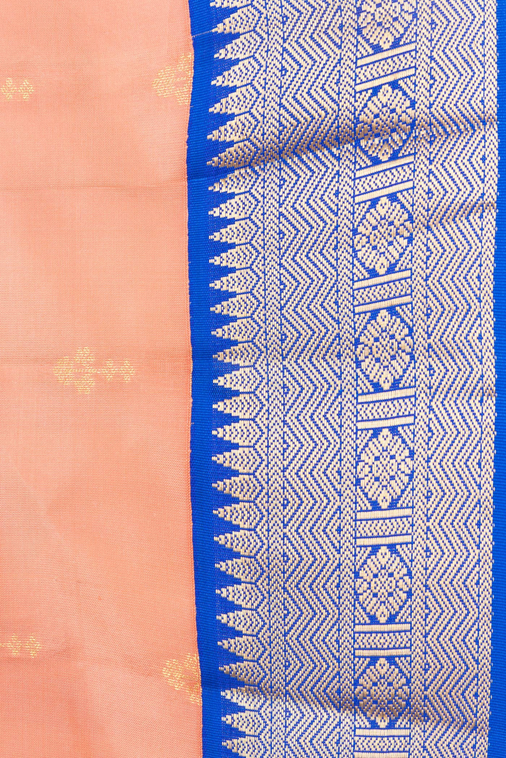 Border image of Rose Gold Dual Tone Kanchipuram Silk Saree with Zari Butta on the body and Zari Border. 