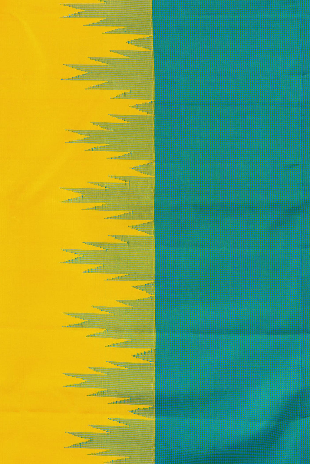 Border image of Yellow Dual Tone Kanjivaram Silk Saree with Plain Body and Temple Border. 