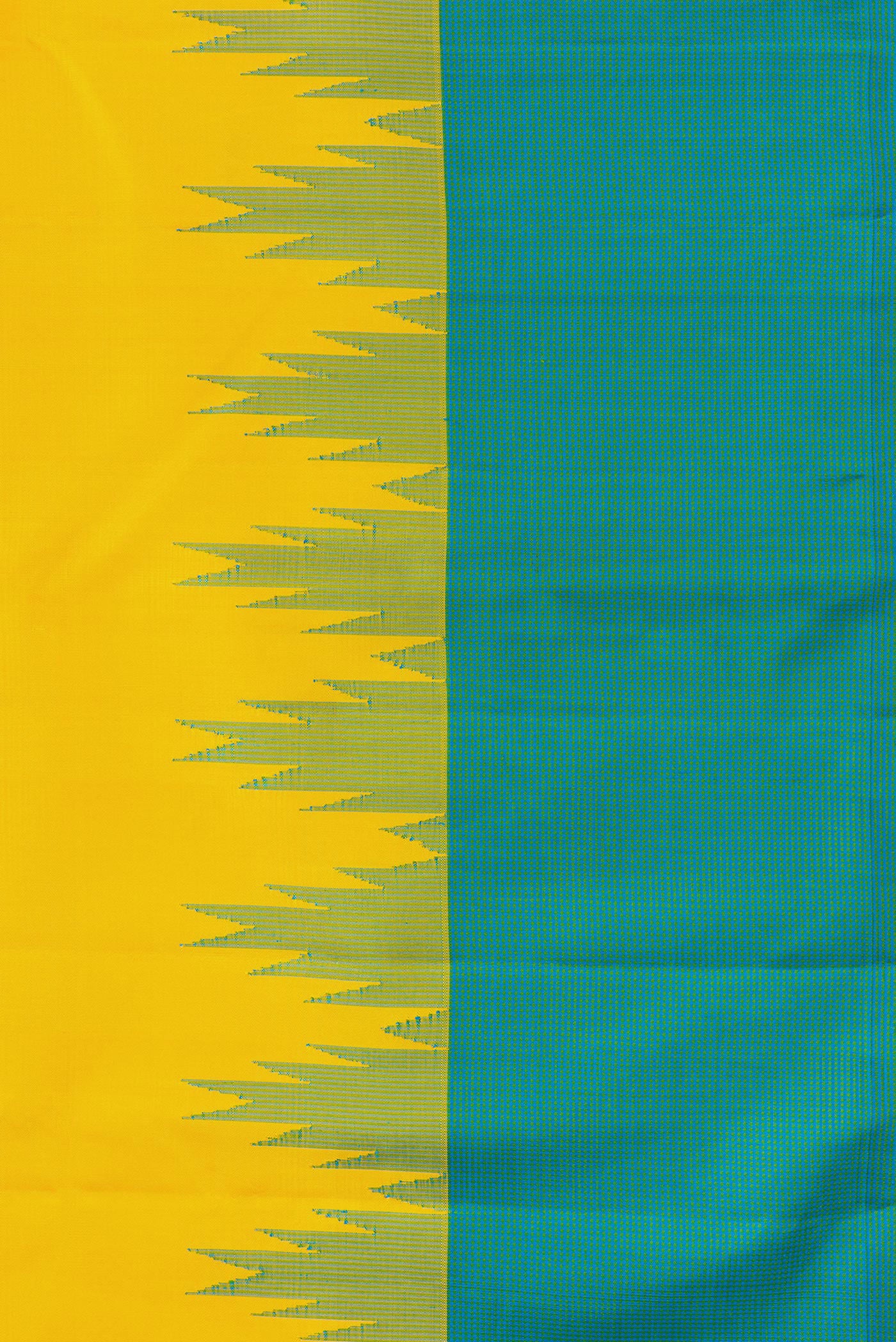 Border image of Yellow Dual Tone Kanjivaram Silk Saree with Plain Body and Temple Border. 