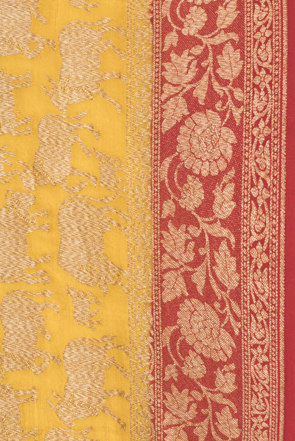 Border image of Yellow Dual Tone Banarasi Georgette Saree with Zari Brocade on the body and Zari Border. 
