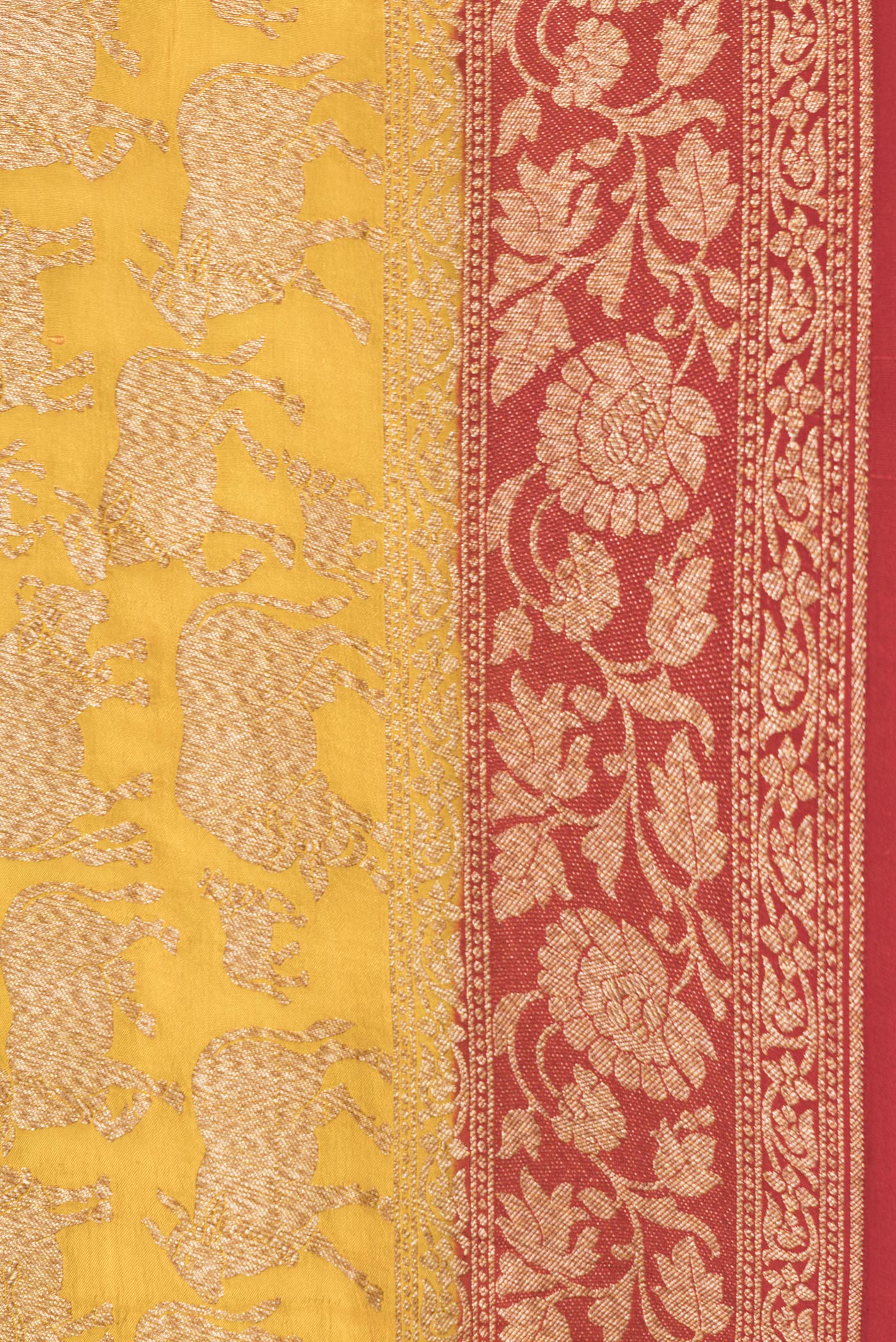 Border image of Yellow Dual Tone Banarasi Georgette Saree with Zari Brocade on the body and Zari Border. 