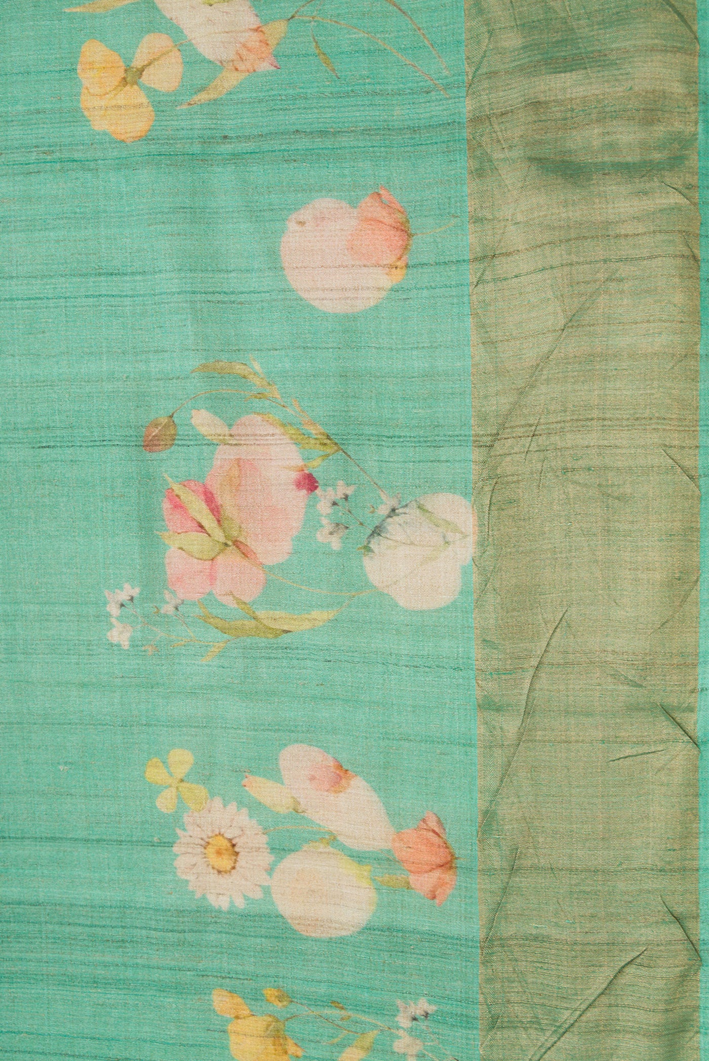 Border image of Green Dual Tone Tussar Silk Saree with Printed design on the body and Zari Border. 