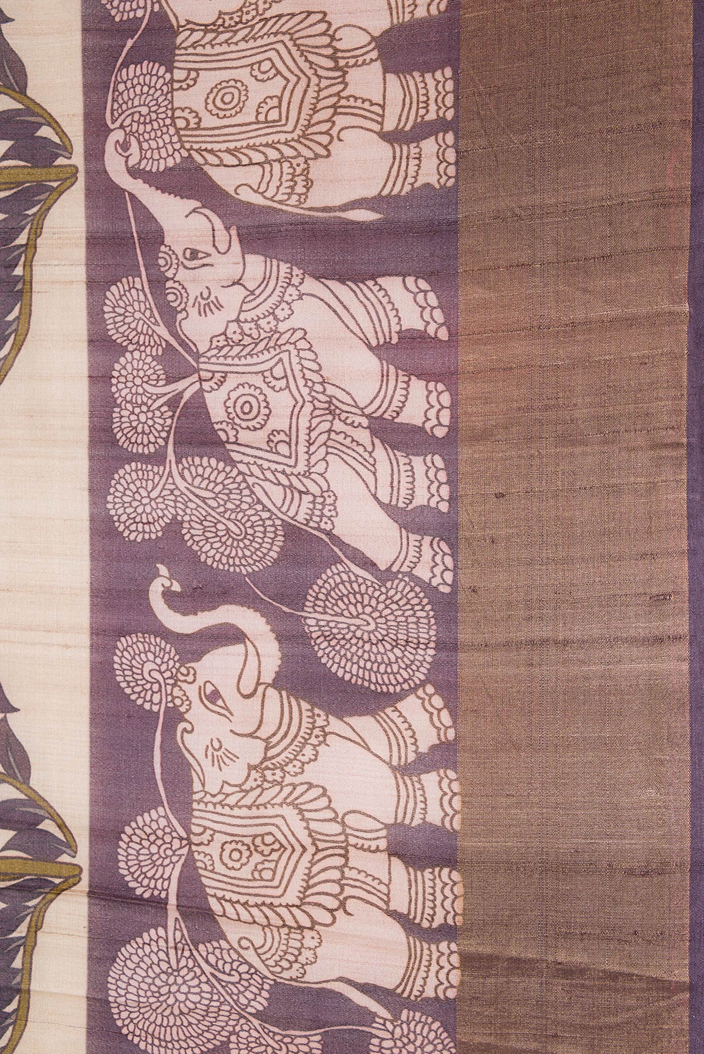 Border image of Purple Dual Tone Tussar Silk Saree with Printed design on the body and Zari Border. 