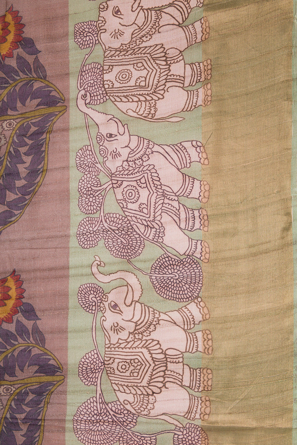 Border image of Purple Dual Tone Tussar Silk Saree with Printed design on the body and Zari Border. 