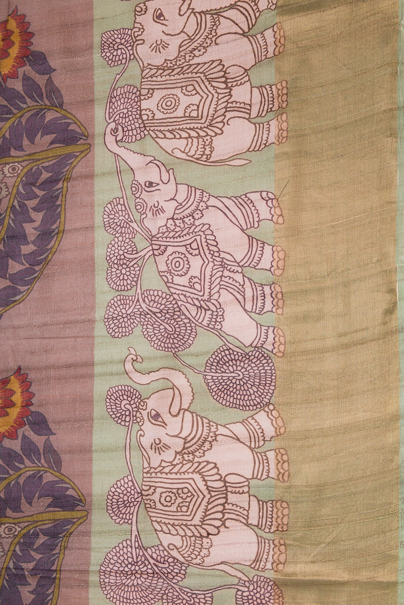 Border image of Purple Dual Tone Tussar Silk Saree with Printed design on the body and Zari Border. 