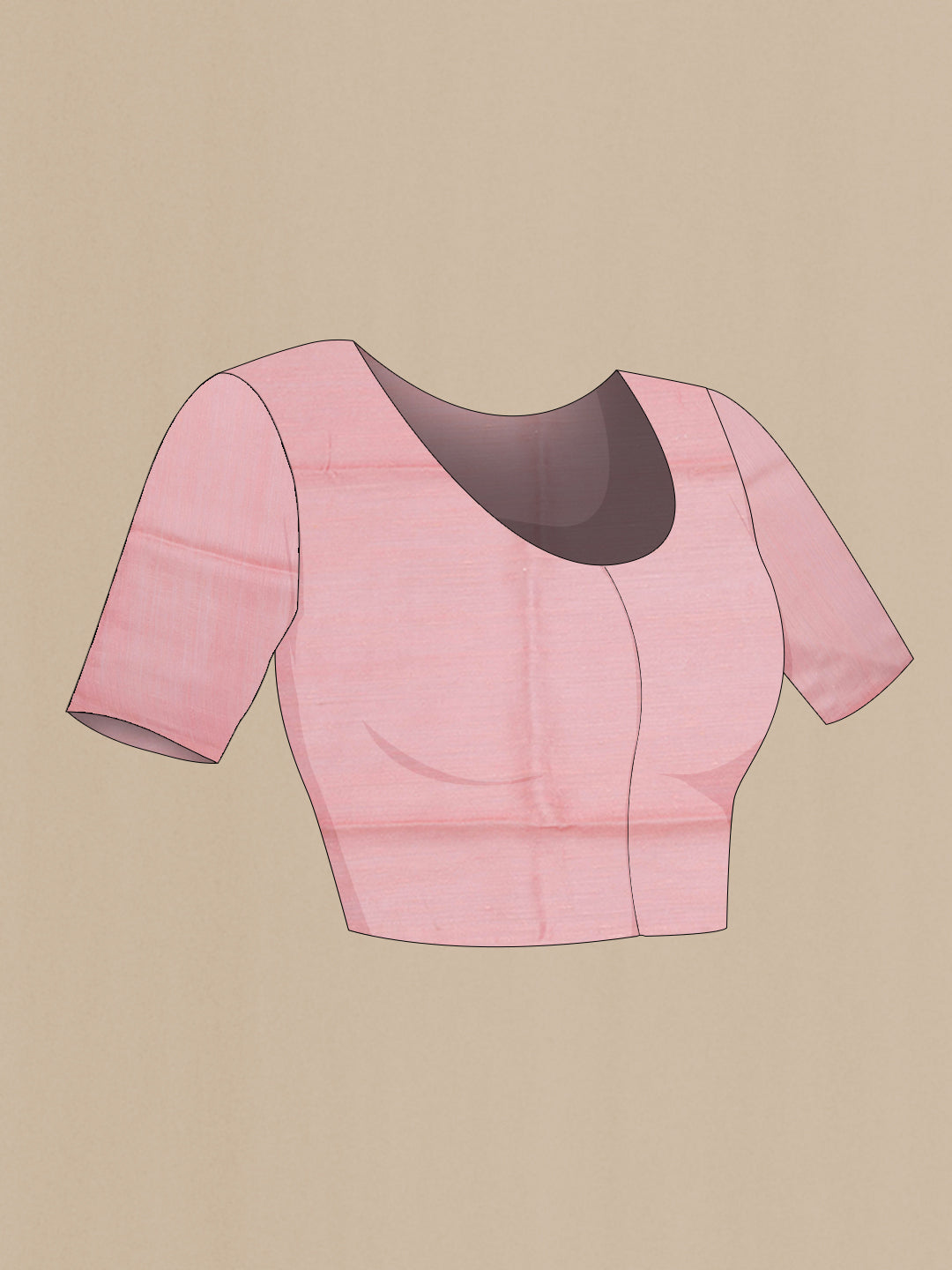 Close up image of the blouse of Pink Organza Silk Saree with Floral Print on the body and Without Border. 