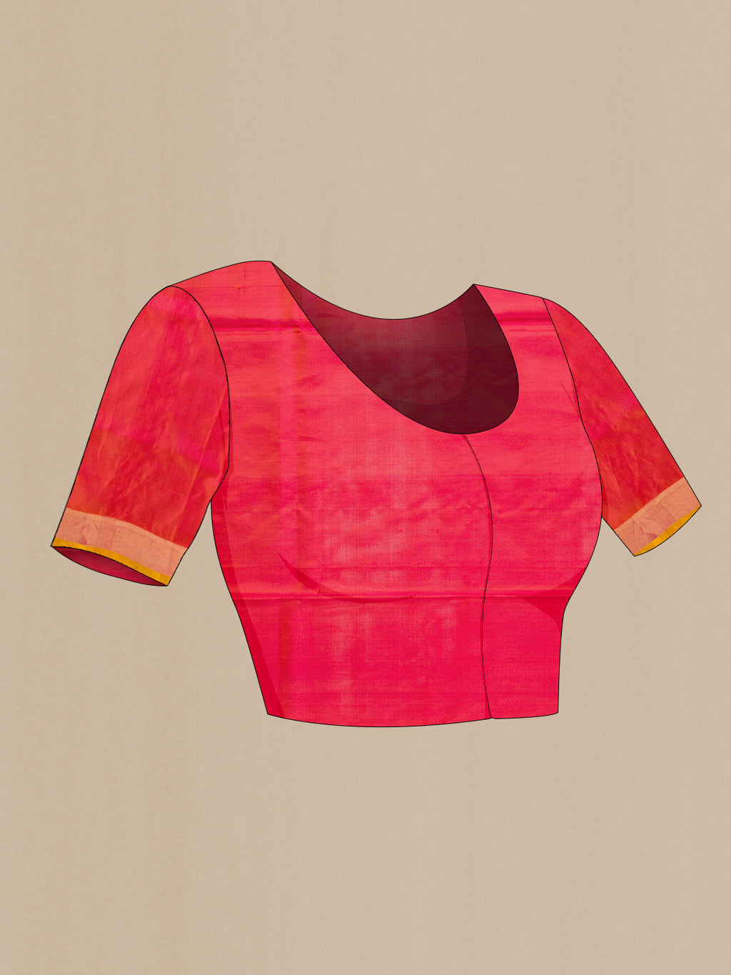Close up image of the blouse of Coral Dual Tone Uppada Silk Saree with Zari And Thread Butta on the body and Zari Border. 