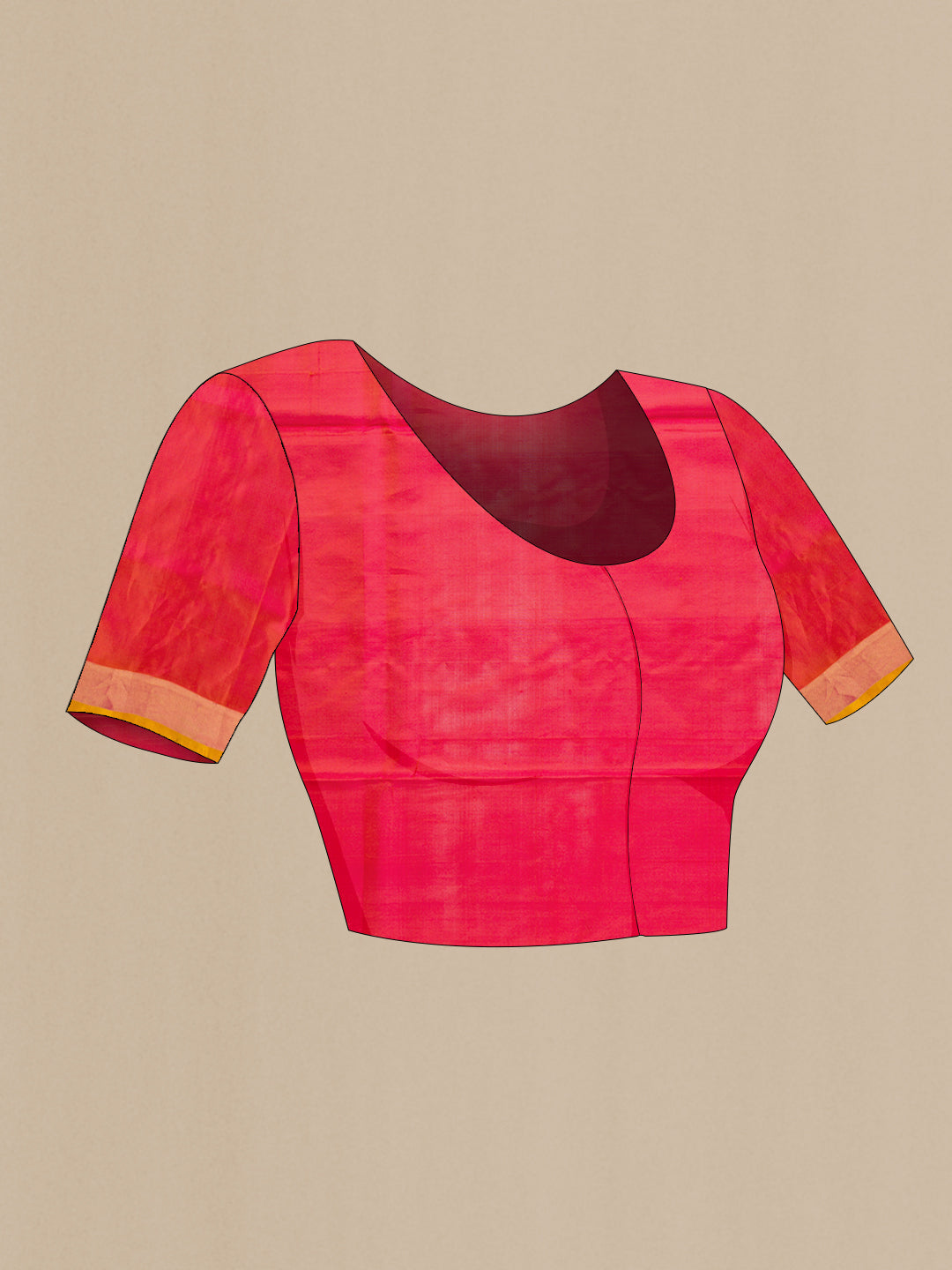 Close up image of the blouse of Coral Dual Tone Uppada Silk Saree with Zari And Thread Butta on the body and Zari Border. 