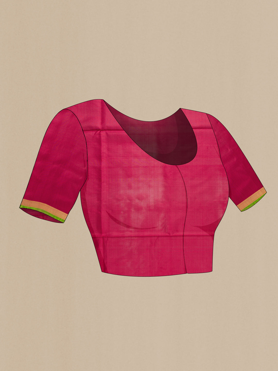 Close up image of the blouse of Dark Mauve Dual Tone Uppada Silk Saree with Zari Butta on the body and Zari Border. 