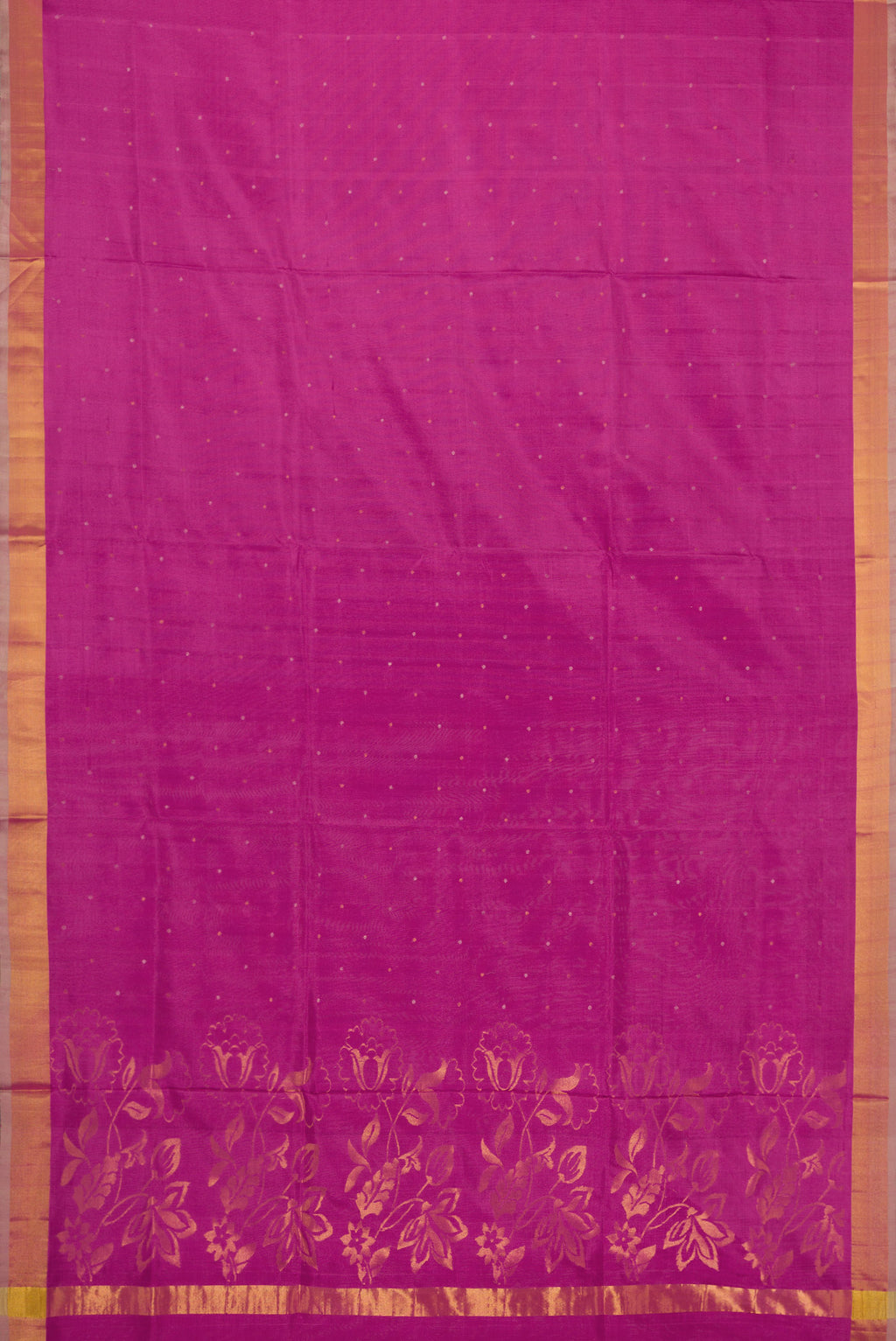 Flat view of Lavender Dual Tone Uppada Silk Saree with Zari Butta on the body and Zari Border. 