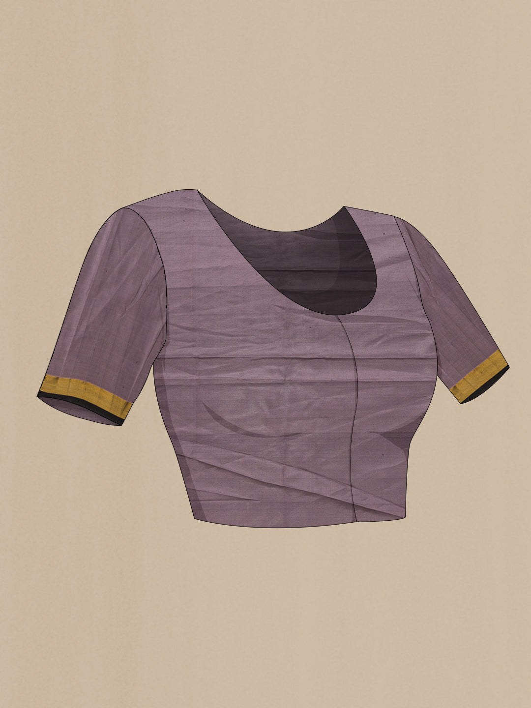Close up image of the blouse of Lavender Dual Tone Soft Silk Saree with Zari Butta on the body and Zari Border. 
