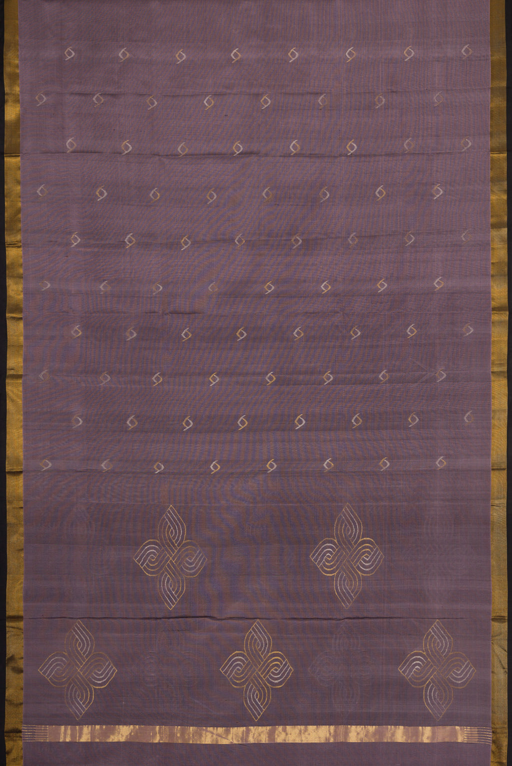 Flat view of Lavender Dual Tone Soft Silk Saree with Zari Butta on the body and Zari Border. 