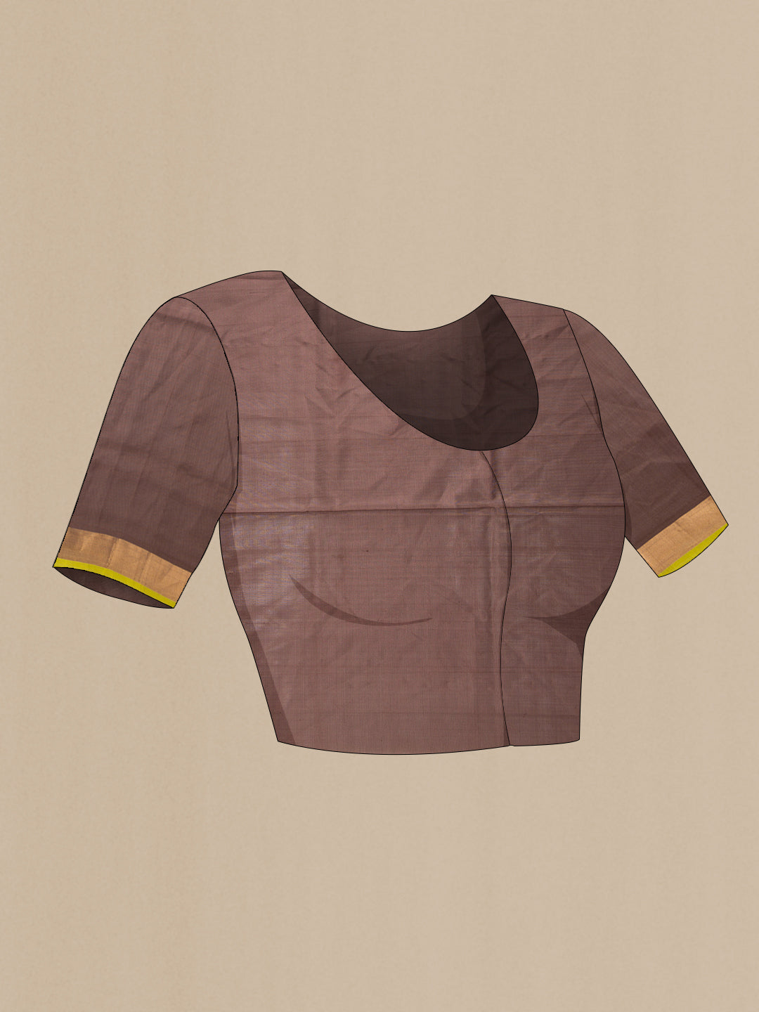 Close up image of the blouse of Brown Dual Tone Soft Silk Saree with Zari Butta on the body and Zari Border. 