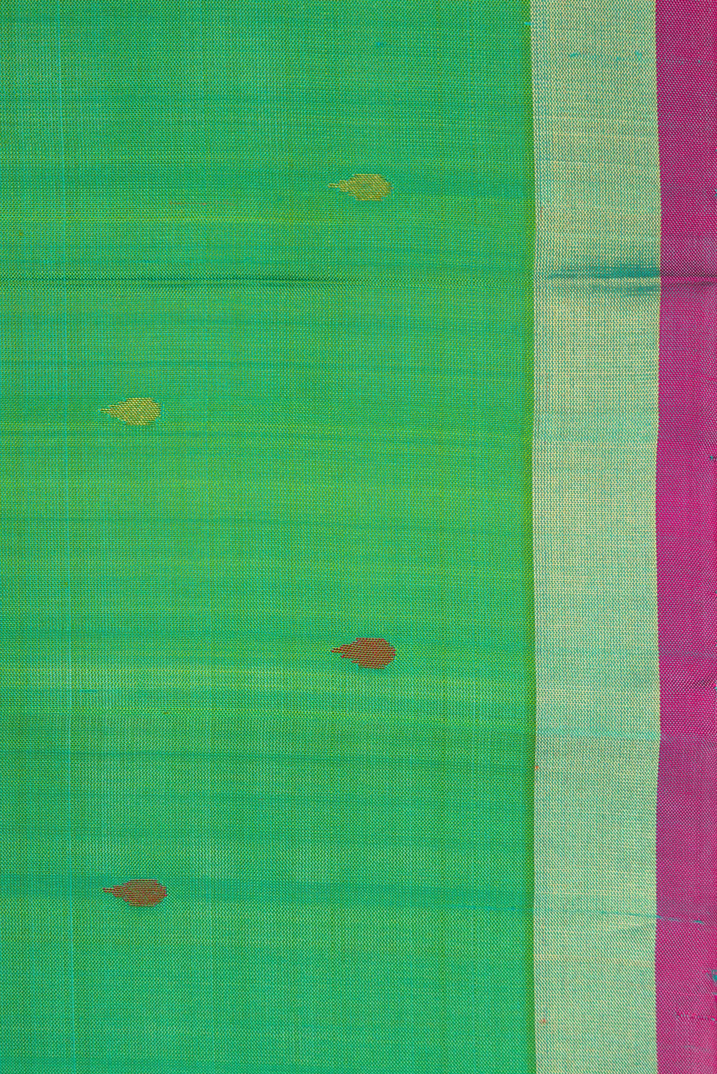 Border image of Green Dual Tone Uppada Silk Saree with Zari Butta on the body and Zari Border. 