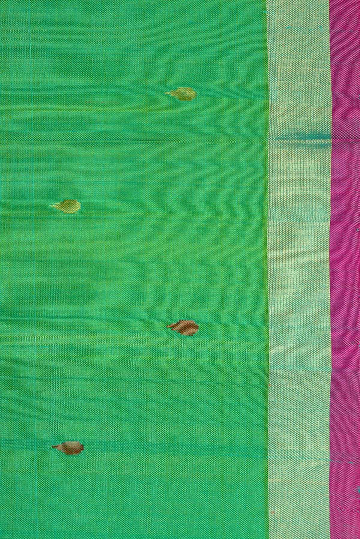 Border image of Green Dual Tone Uppada Silk Saree with Zari Butta on the body and Zari Border. 
