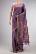 Purple Dual Tone Uppada Silk Saree with Zari And Thread Butta on the body and Zari Border.  displayed on a mannequin