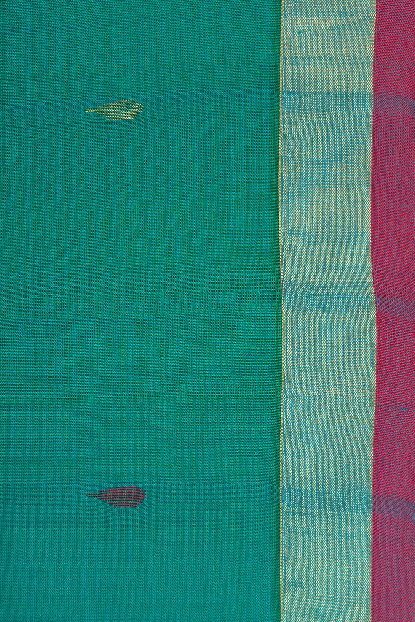 Border image of Peacock Blue Dual Tone Uppada Silk Saree with Zari And Thread Butta on the body and Zari Border. 