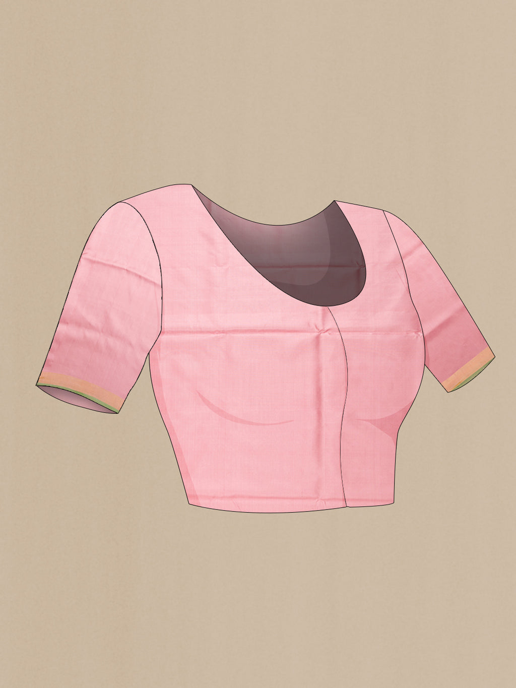 Close up image of the blouse of Pink Dual Tone Uppada Silk Saree with Zari And Thread Butta on the body and Zari Border. 