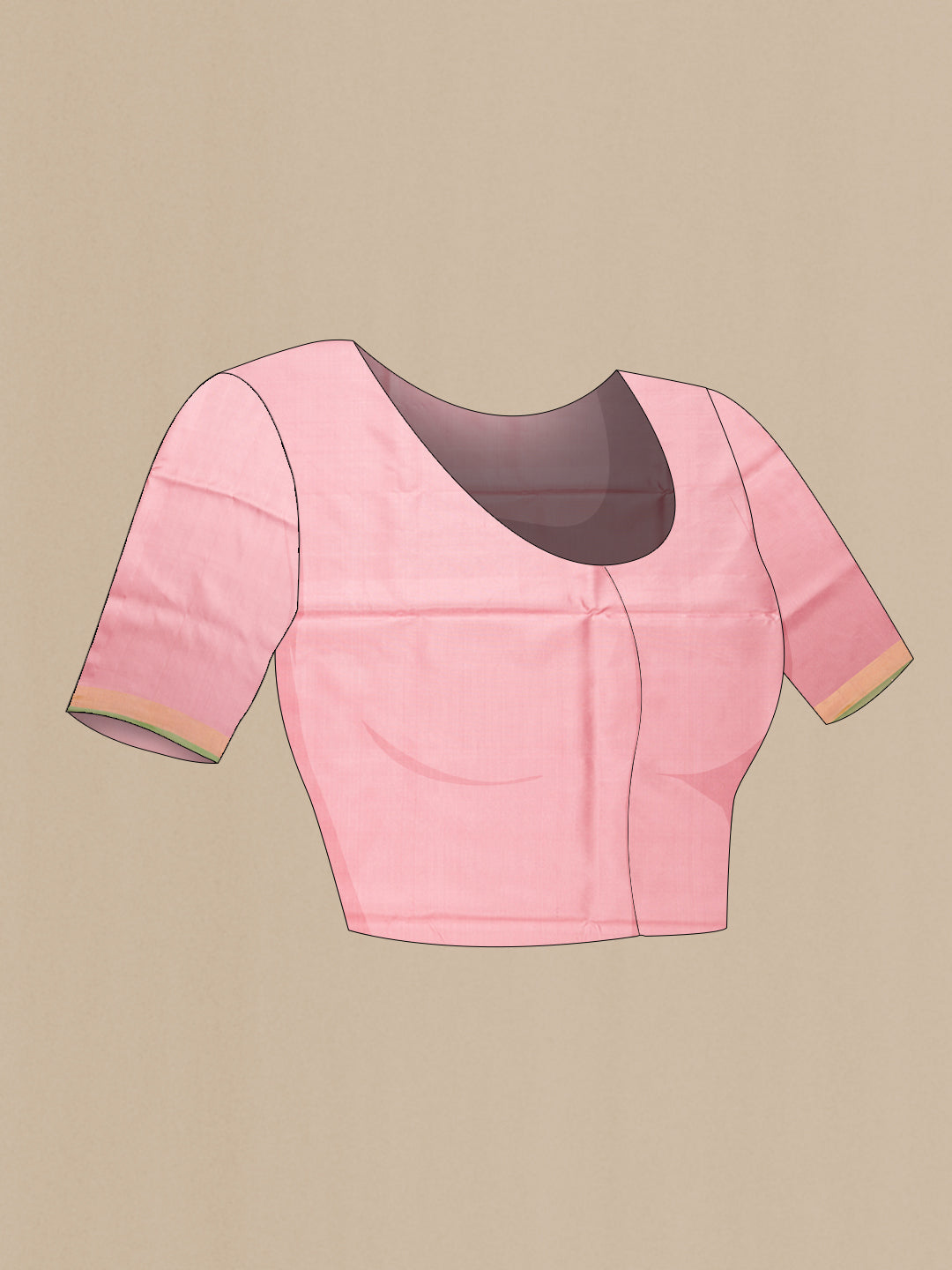 Close up image of the blouse of Pink Dual Tone Uppada Silk Saree with Zari And Thread Butta on the body and Zari Border. 