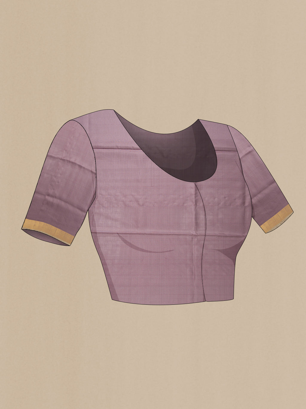Close up image of the blouse of Lavender Dual Tone Uppada Silk Saree with Zari Butta on the body and Zari Border. 
