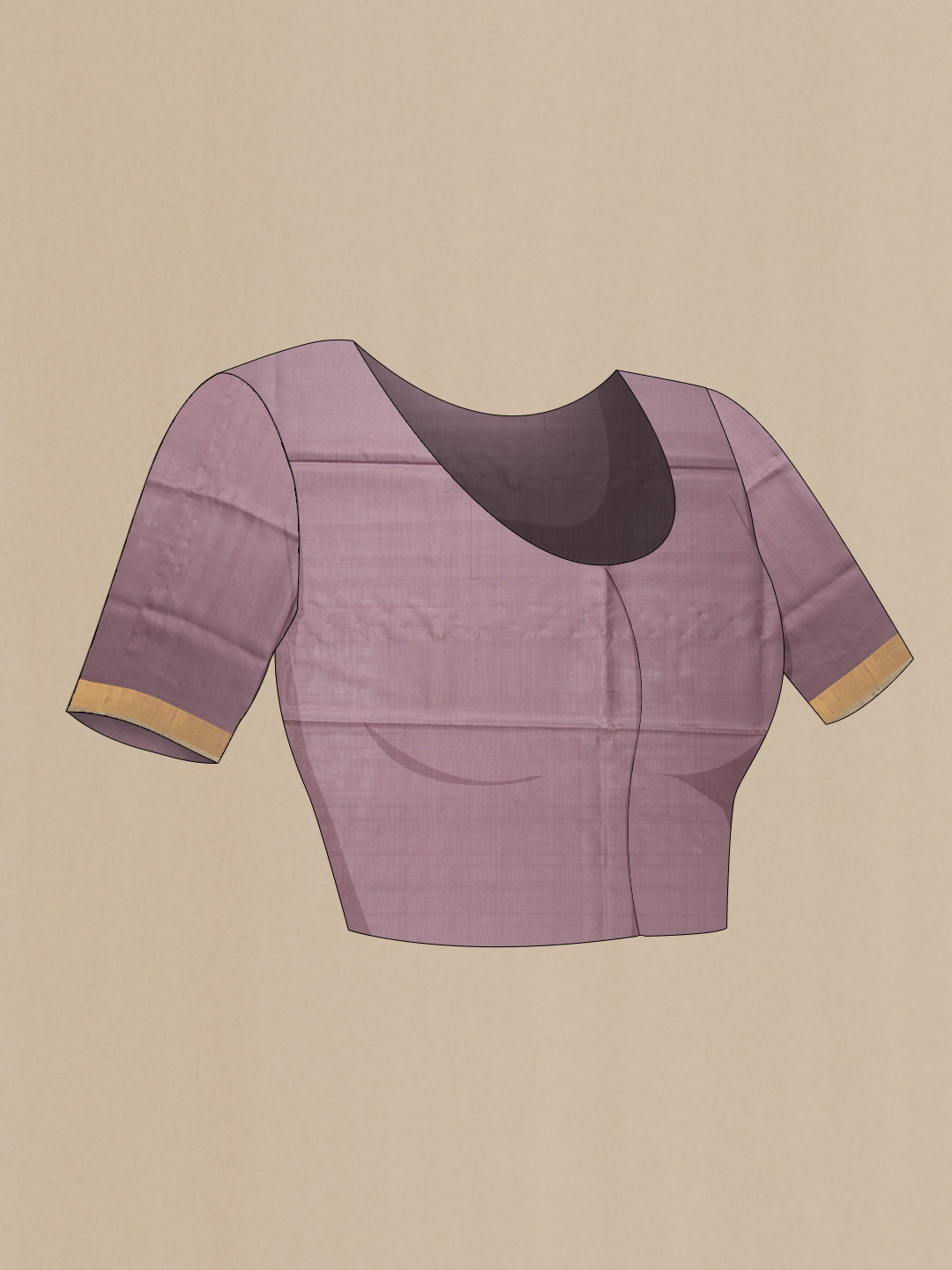 Close up image of the blouse of Lavender Dual Tone Uppada Silk Saree with Zari Butta on the body and Zari Border. 