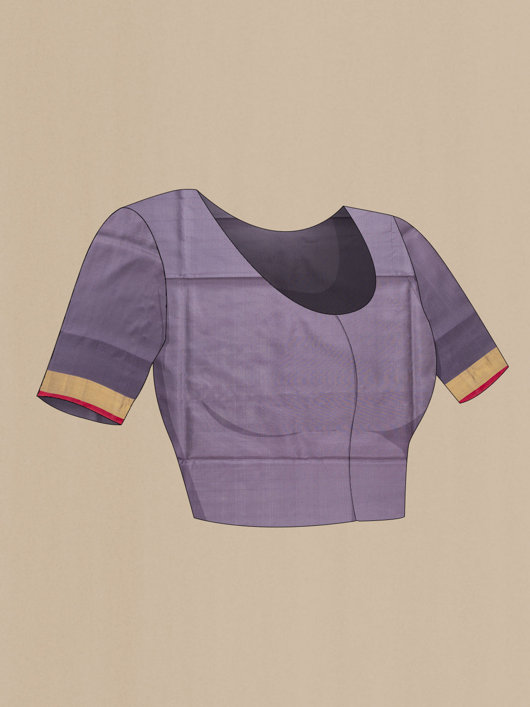 Close up image of the blouse of Grey Dual Tone Uppada Silk Saree with Zari Butta on the body and Zari Border. 