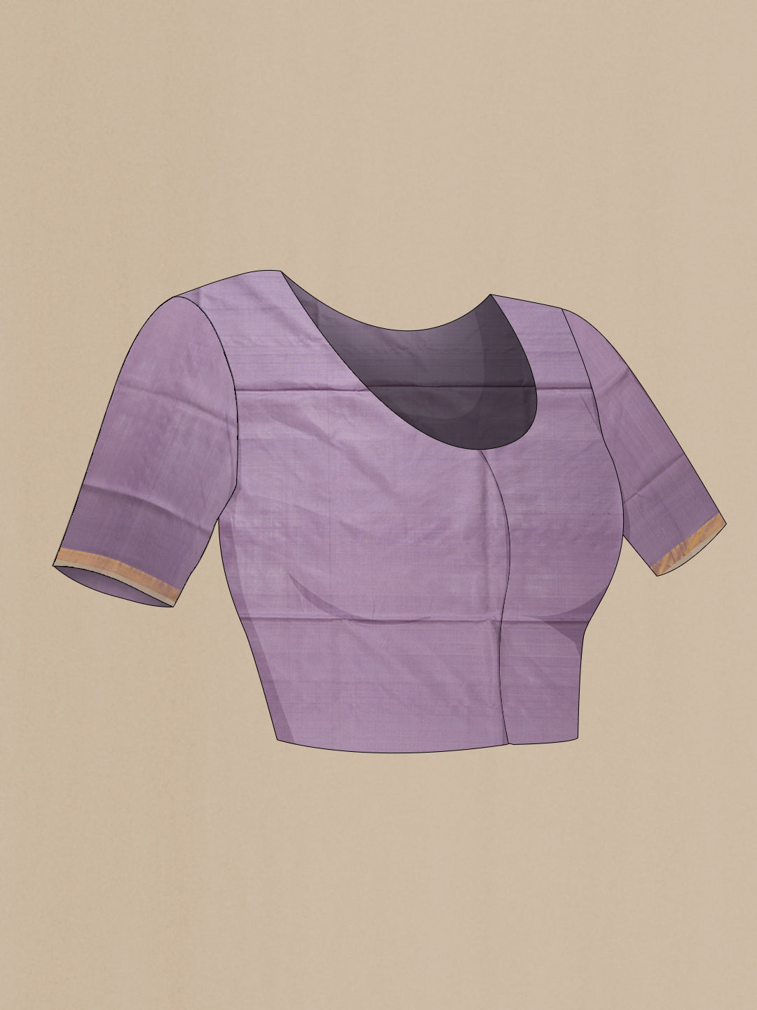 Close up image of the blouse of Purple Dual Tone Uppada Silk Saree with Zari And Thread Butta on the body and Zari Border. 