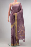 Brown Dual Tone Uppada Silk Saree with Zari Butta on the body and Zari Border.  displayed on a mannequin