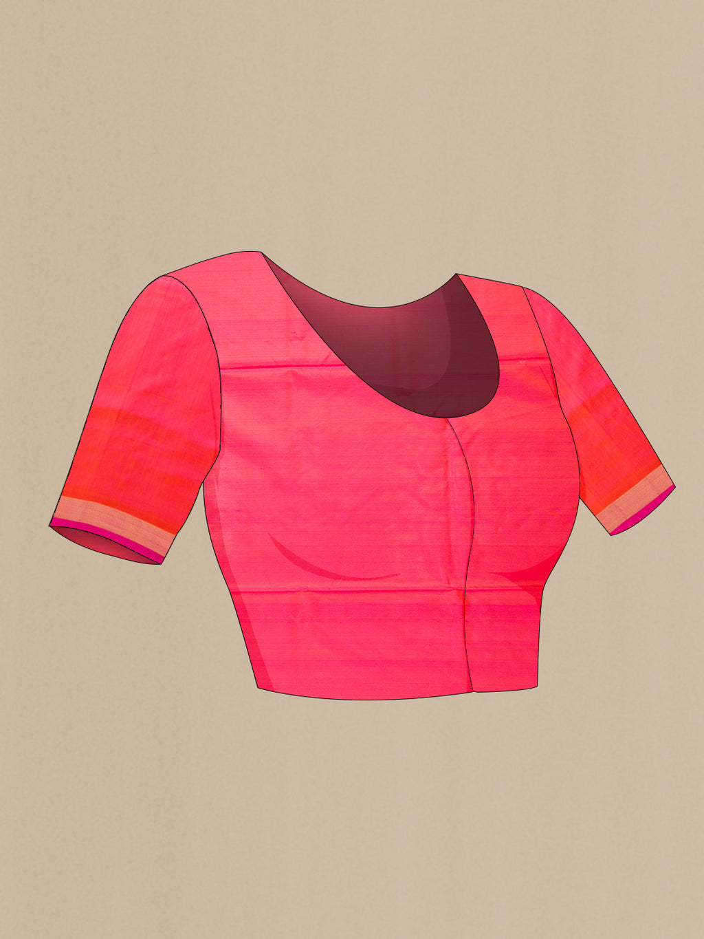 Close up image of the blouse of Coral Dual Tone Uppada Silk Saree with Zari Butta on the body and Zari Border. 